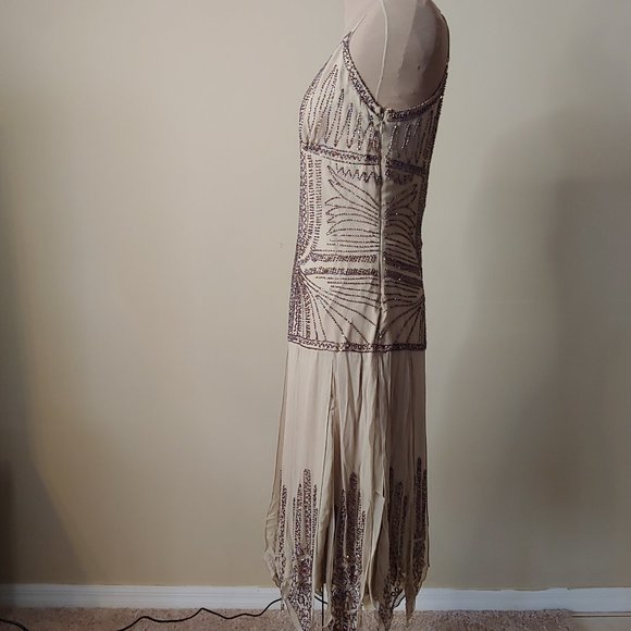 NWT Light Brown Scala Beaded Flapper Short Dress - Picture 2 of 5